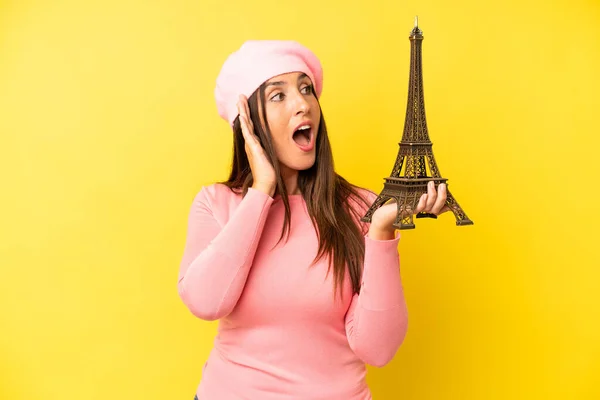 Hispanic Young Adult Woman Feeling Happy Excited Surprised France French — Stock Photo, Image