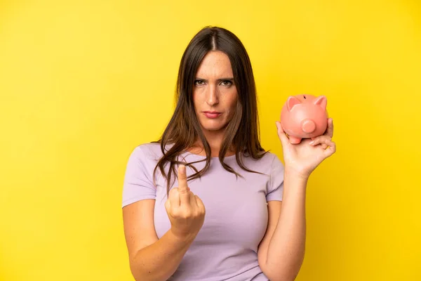 Hispanic Young Adult Woman Feeling Angry Annoyed Rebellious Aggressive Piggy — Stock Photo, Image