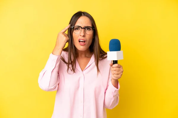 Hispanic Young Adult Woman Feeling Confused Puzzled Showing You Insane — Stock Photo, Image