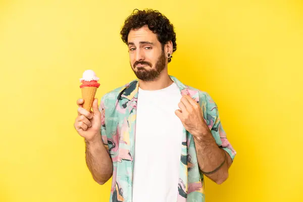 Crazy Bearded Man Looking Arrogant Successful Positive Proud Ice Cream — Stock Photo, Image