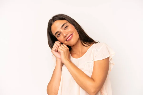 Hispanic Pretty Woman Feeling Love Looking Cute Adorable Happy Smiling — Stock Photo, Image