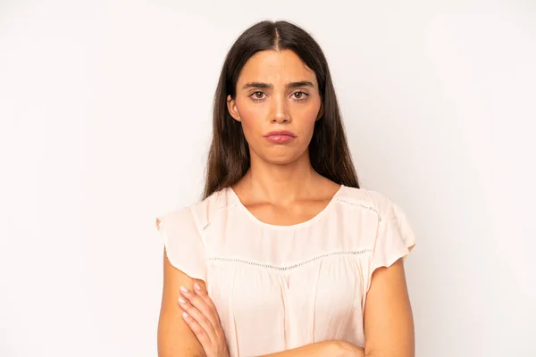 Hispanic Pretty Woman Feeling Displeased Disappointed Looking Serious Annoyed Angry — Stock Photo, Image