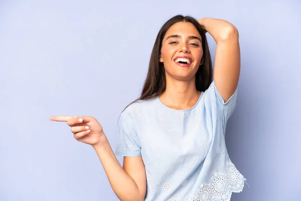Hispanic Pretty Woman Laughing Looking Happy Positive Surprised Realizing Great — Stock Photo, Image