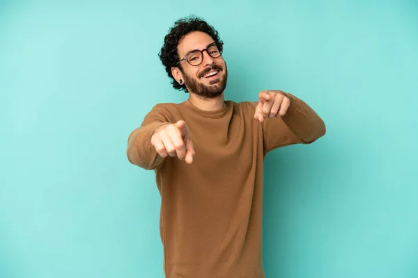 Young Bearded Man Feeling Happy Confident Pointing Camera Both Hands — Stock Photo, Image