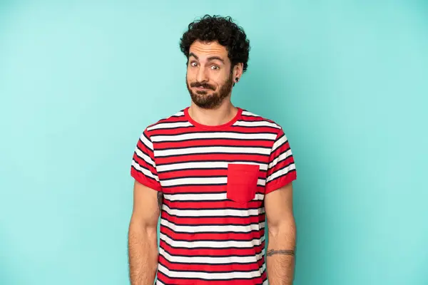 Young Bearded Man Feeling Confused Doubtful Wondering Trying Choose Make — Stock Photo, Image