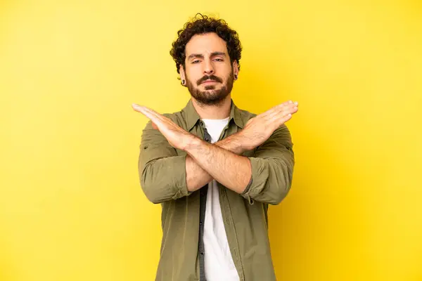 Young Bearded Man Looking Annoyed Sick Your Attitude Saying Enough — Stock Photo, Image