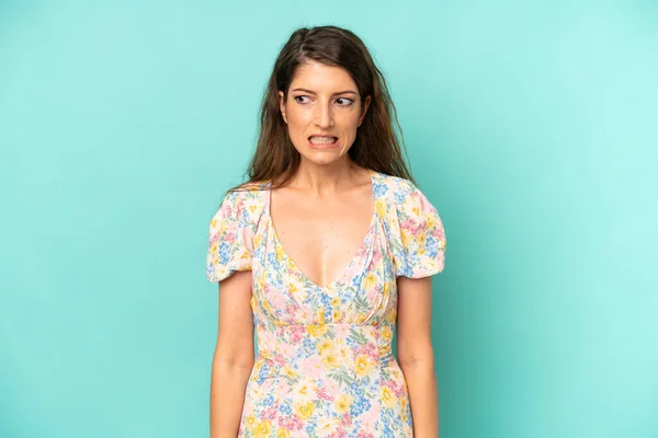 Young Adult Pretty Woman Looking Worried Stressed Anxious Scared Panicking — Stock Photo, Image