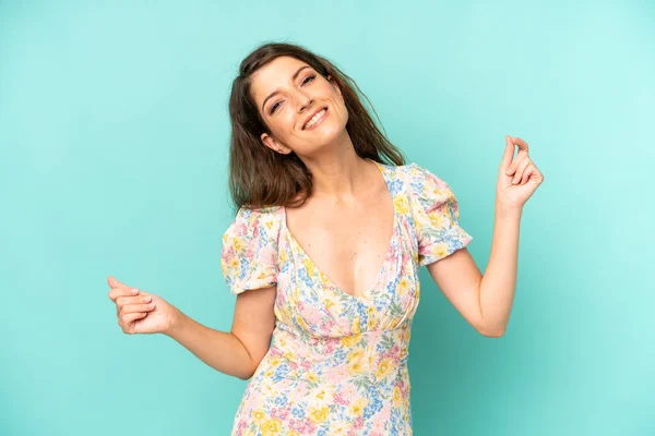Young Adult Pretty Woman Smiling Feeling Carefree Relaxed Happy Dancing — Stockfoto