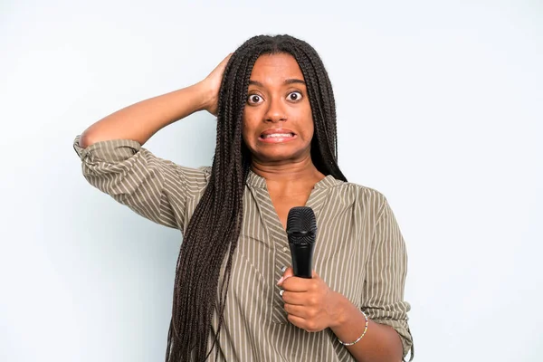 Mujer Bonita Negro Sentirse Estresado Ansioso Asustado Con Las Manos —  Fotos de Stock