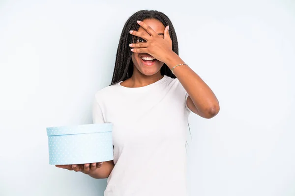 Black Pretty Woman Looking Shocked Scared Terrified Covering Face Hand — Stock Photo, Image