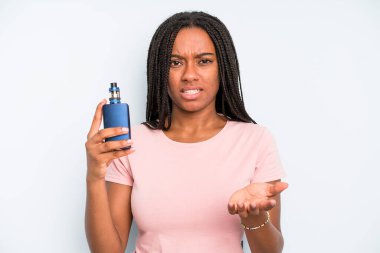 black pretty woman looking angry, annoyed and frustrated. smoker vaper concept