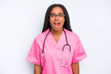 black pretty woman looking very shocked or surprised. nurse concept