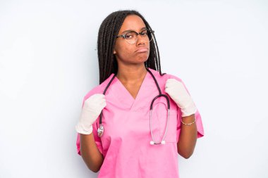 black pretty woman looking arrogant, successful, positive and proud. nurse concept