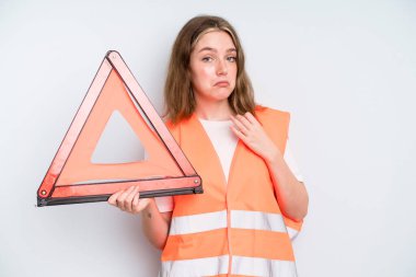 caucasian pretty woman looking arrogant, successful, positive and proud. car emergency concept