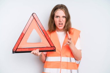 caucasian pretty woman looking angry, annoyed and frustrated. car emergency concept