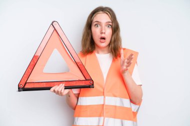 caucasian pretty woman amazed, shocked and astonished with an unbelievable surprise. car emergency concept