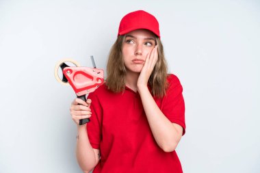 caucasian pretty woman feeling bored, frustrated and sleepy after a tiresome. employee concept