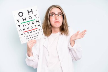 caucasian pretty woman feeling stressed, anxious, tired and frustrated. optical vision test concept