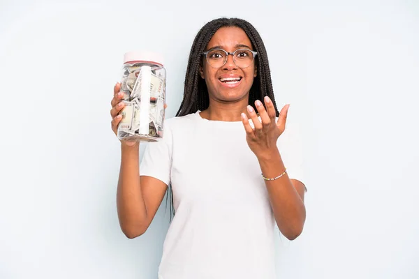 Black Pretty Woman Looking Desperate Frustrated Stressed Savings Concept — Stockfoto