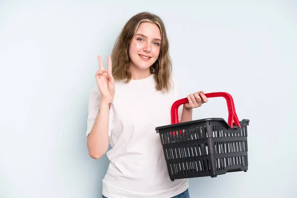 Caucasian Pretty Woman Smiling Looking Friendly Showing Number Two Empty — Stok fotoğraf