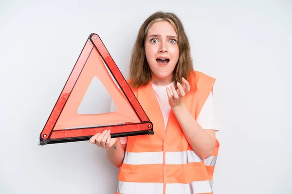 Caucasian Pretty Woman Looking Desperate Frustrated Stressed Car Emergency Concept — Stockfoto