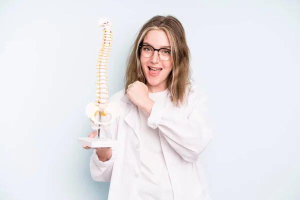 Caucasian Pretty Woman Feeling Happy Facing Challenge Celebrating Spine Specialist — Stock Fotó