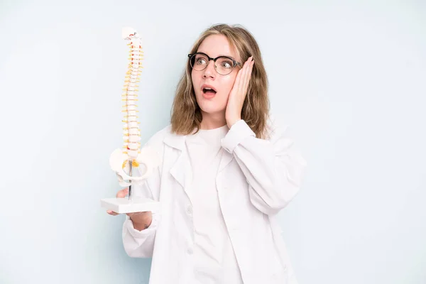 Caucasian Pretty Woman Feeling Happy Excited Surprised Spine Specialist Concept — Stock Fotó