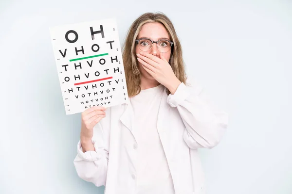 Caucasian Pretty Woman Feeling Extremely Shocked Surprised Optical Vision Test — Stockfoto