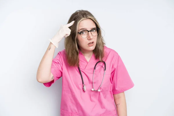 Caucasian Pretty Woman Feeling Angry Annoyed Rebellious Aggressive Nurse Concept — Stok fotoğraf