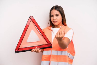 hispanic pretty woman feeling angry, annoyed, rebellious and aggressive. car accident emergency concept