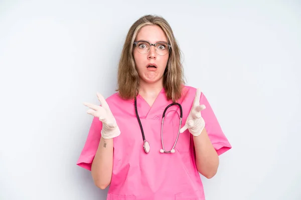 Caucasian Pretty Woman Shouting Aggressively Angry Expression Nurse Concept — Stockfoto