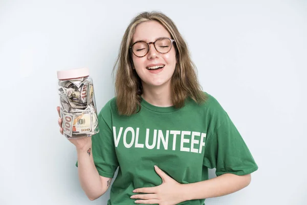 Caucasian Pretty Woman Feeling Puzzled Confused Doubting Donation Volunteer Concept — Foto de Stock