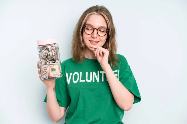 Caucasian Pretty Woman Pointing Camera Choosing You Donation Volunteer Concept — Foto de Stock