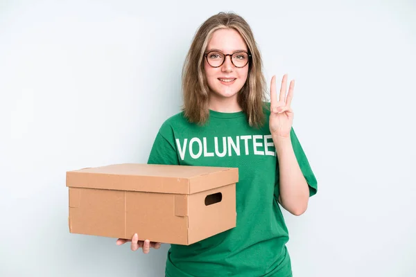 Caucasian Pretty Woman Smiling Looking Friendly Showing Number Two Volunteer — Stok fotoğraf