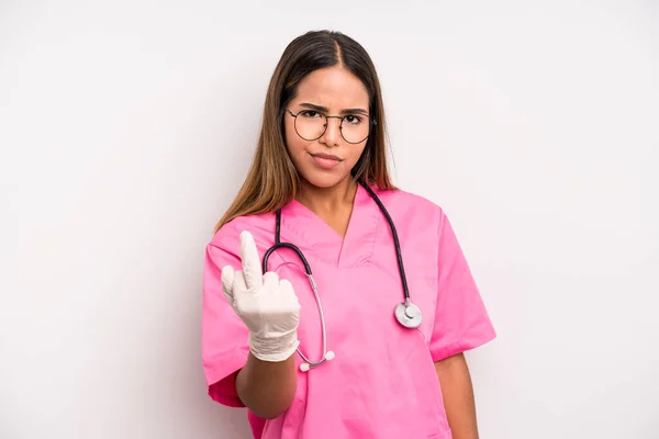 Hispanic Pretty Woman Feeling Angry Annoyed Rebellious Aggressive Medicine Student — Photo
