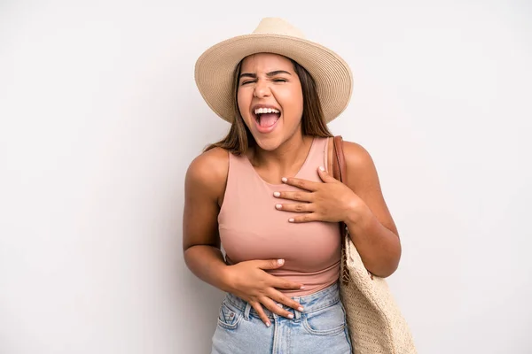 Hispanic Pretty Woman Laughing Out Loud Some Hilarious Joke Summer — Fotografia de Stock