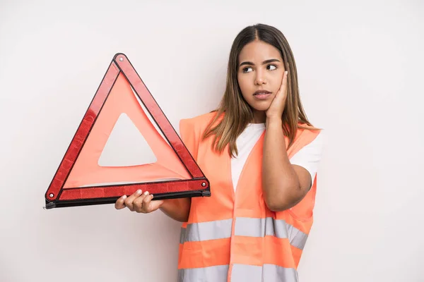 Hispanic Pretty Woman Feeling Bored Frustrated Sleepy Tiresome Car Accident — Stockfoto