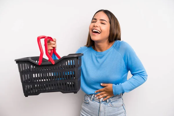 Hispanic Pretty Woman Laughing Out Loud Some Hilarious Joke Empty — Zdjęcie stockowe