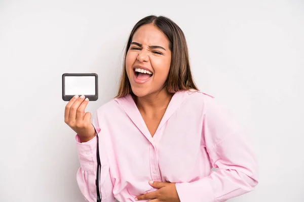 Hispanic Pretty Woman Laughing Out Loud Some Hilarious Joke Pass — Stockfoto