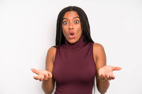 Black Young Adult Woman Open Mouthed Amazed Shocked Astonished Unbelievable — Stok fotoğraf