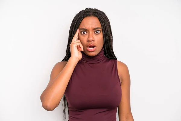 Black Young Adult Woman Looking Surprised Open Mouthed Shocked Realizing —  Fotos de Stock