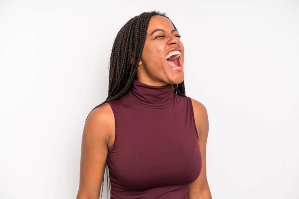 Black Young Adult Woman Screaming Furiously Shouting Aggressively Looking Stressed —  Fotos de Stock