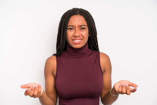 Black Young Adult Woman Feeling Clueless Confused Sure Which Choice —  Fotos de Stock