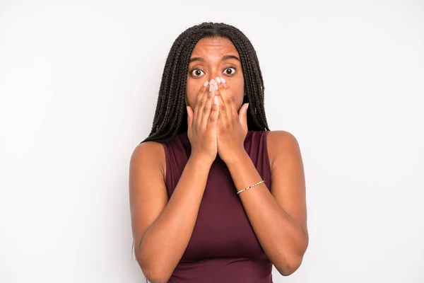 Black Young Adult Woman Feeling Worried Upset Scared Covering Mouth —  Fotos de Stock