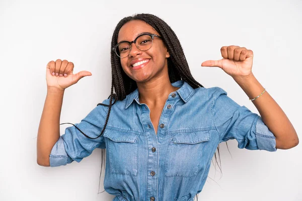 Black Young Adult Woman Feeling Proud Arrogant Confident Looking Satisfied — Stok fotoğraf