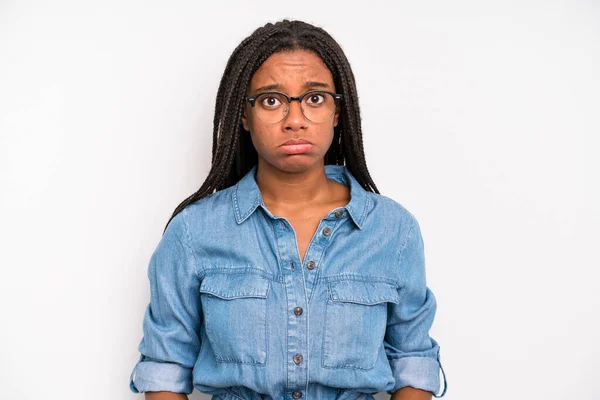 Black Young Adult Woman Feeling Sad Stressed Upset Because Bad —  Fotos de Stock