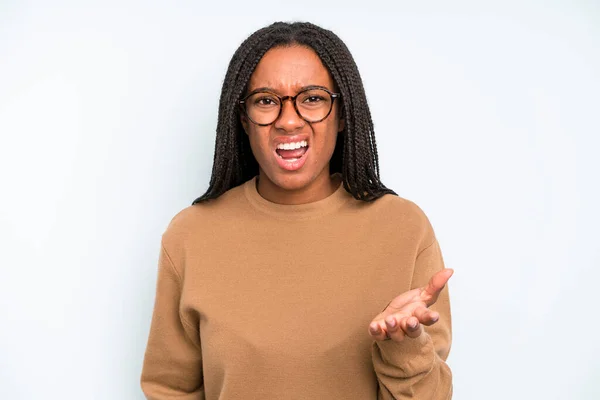 Black Young Adult Woman Looking Angry Annoyed Frustrated Screaming Wtf — Zdjęcie stockowe