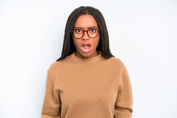 Black Young Adult Woman Looking Shocked Angry Annoyed Disappointed Open —  Fotos de Stock