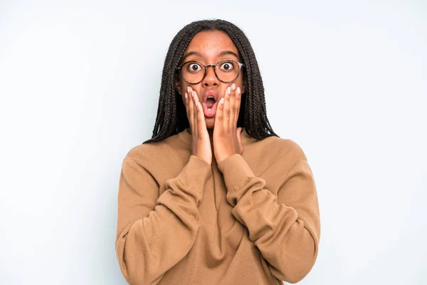 Black Young Adult Woman Feeling Shocked Scared Looking Terrified Open —  Fotos de Stock