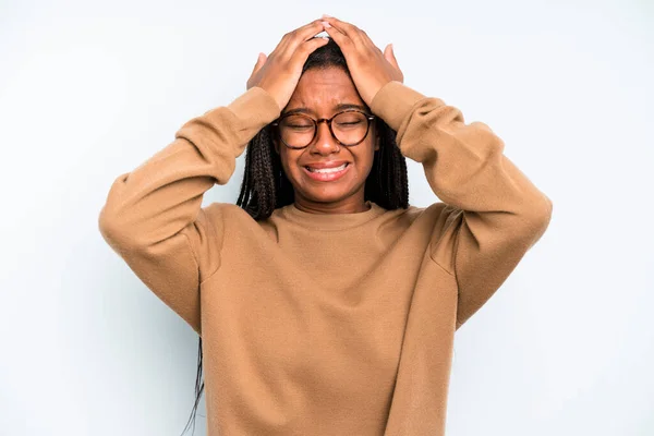 Black Young Adult Woman Feeling Stressed Anxious Depressed Frustrated Headache — Zdjęcie stockowe